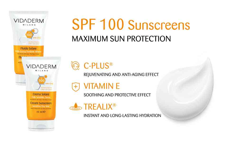 a poster of 2 tubes sunscreen with English text 